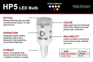194 LED Bulb HP5 LED Warm White Pair Diode Dynamics