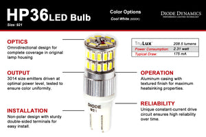 921 LED Bulb HP36 LED Cool White Single Diode Dynamics