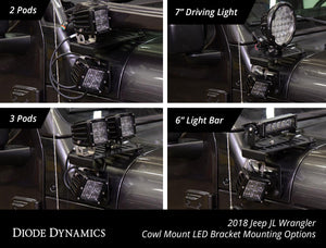 Cowl Mount LED Bracket Kit for 2018-2021 Jeep JL Wrangler/Gladiator