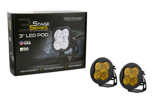 Worklight SS3 Pro Yellow SAE Fog Round Pair Diode Dynamics