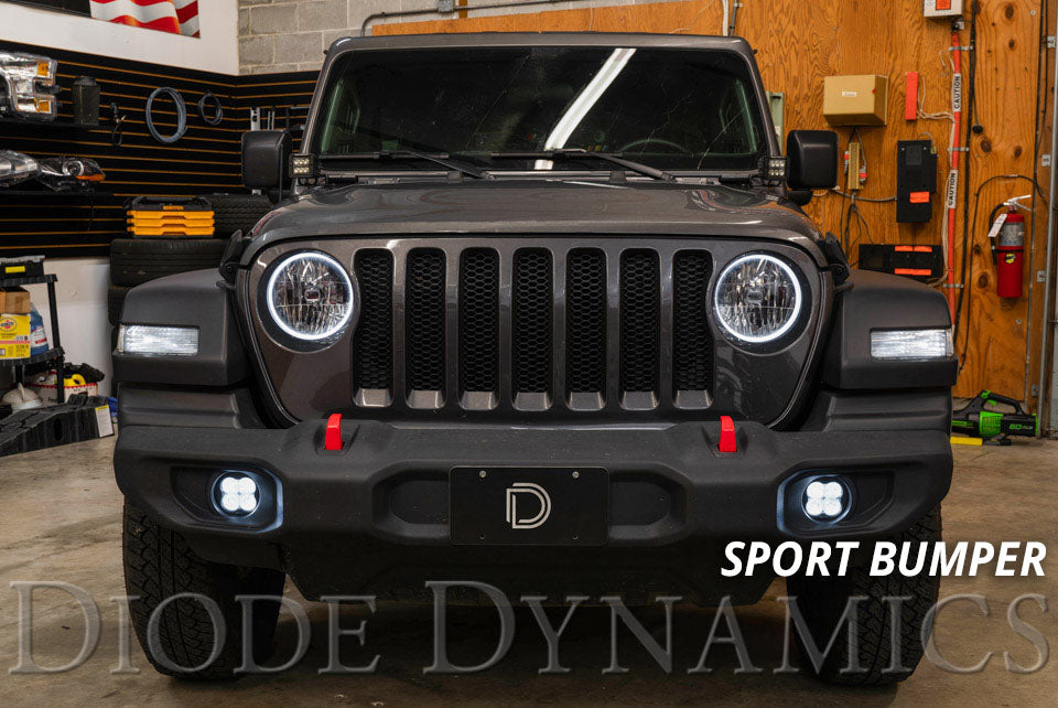 SS3 LED Fog Light Kit for 2020-2021 Jeep Gladiator White SAE/DOT Driving Sport w/ Backlight Type MR Bracket Kit Diode Dynamics